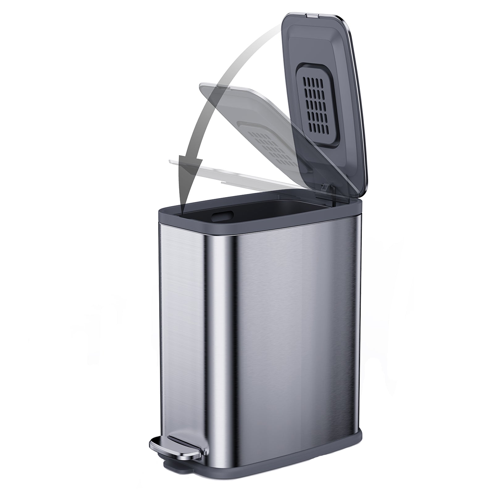 CEROELDA Piccolo cestino per il bagno con coperchio Soft Close-5L/1,3 Gal Slim bidone della spazzatura in metallo con gradini per rifiuti rettangolare stretto per ufficio, camera da letto, WC CEROELDA Piccolo cestino per il bagno con coperchio Soft Close-5L/1,3 Gal Slim bidone della spazzatura in metallo con gradini per rifiuti rettangolare stretto per ufficio, camera da letto, WC