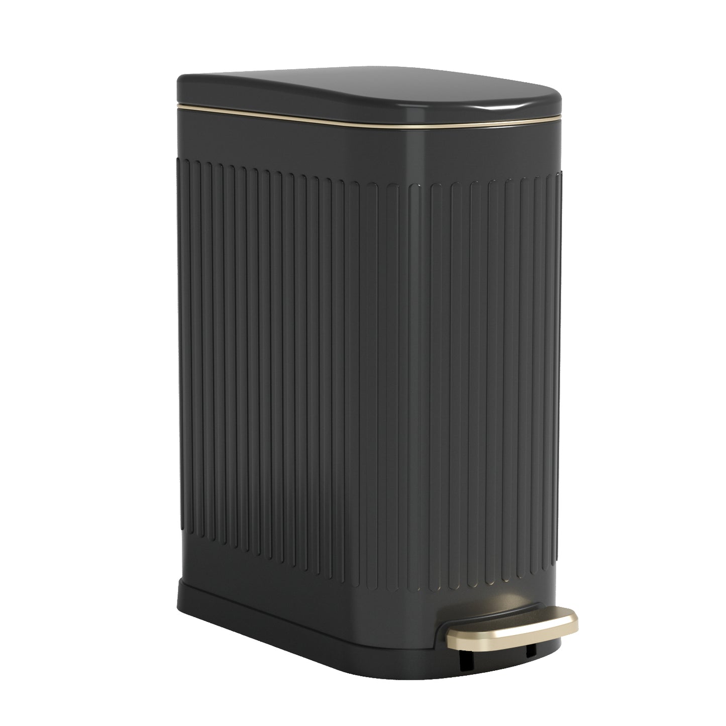 CEROELDA Black Bathroom Trash Can with Lid-10L/2.6 Gallon Stainless Steel Step Slim Garbage Can-Rectangle Pedal Trash Bin for Narrow Office, Kitchen, Bedroom, Toilet-Soft Close