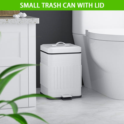 CEROELDA Small Trash Can with Lid-5L/1.3 Gal,Stainless Steel Outdoor Dog Poop Garbage Can-Farmhouse Retro Metal Waste Bin w/Step Pedal for Bathroom Bedroom Office-Soft Close-White