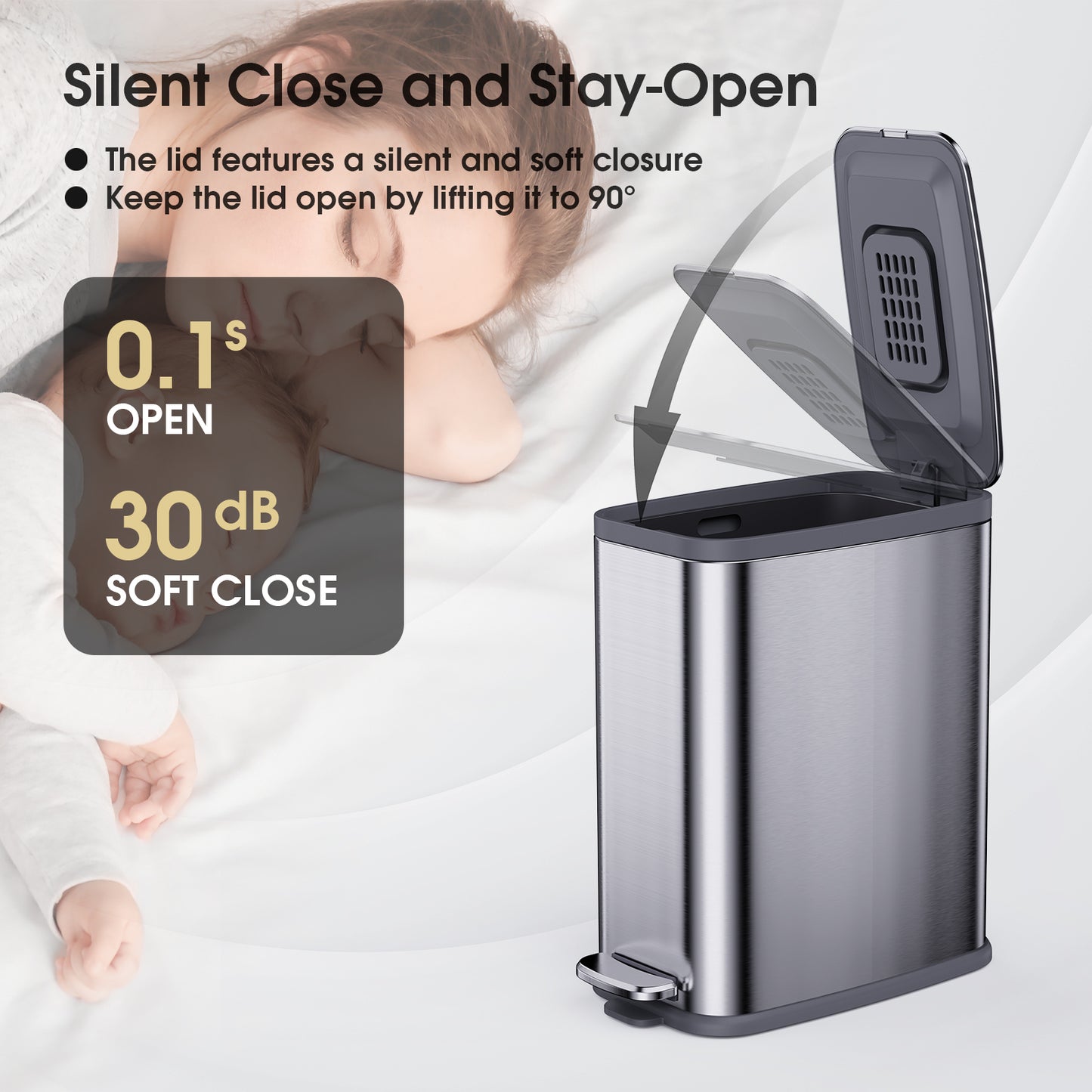 CEROELDA Small Bathroom Trash Can with Lid Soft Close-5L/1.3 Gal Slim Garbage Can-Metal Step Wastebasket-Rectangle Narrow Waste Bin for Office, Bedroom, Toilet, Live Room-Silver